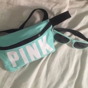 PINK fanny pack and sunglasses