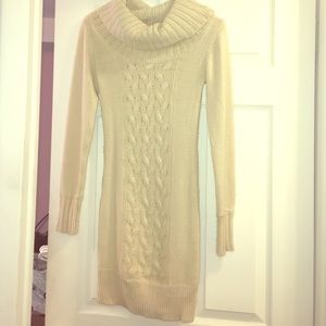 Cream Long Sleeve Sweater Dress