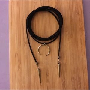 Vegan suede wrap necklace with brass charm