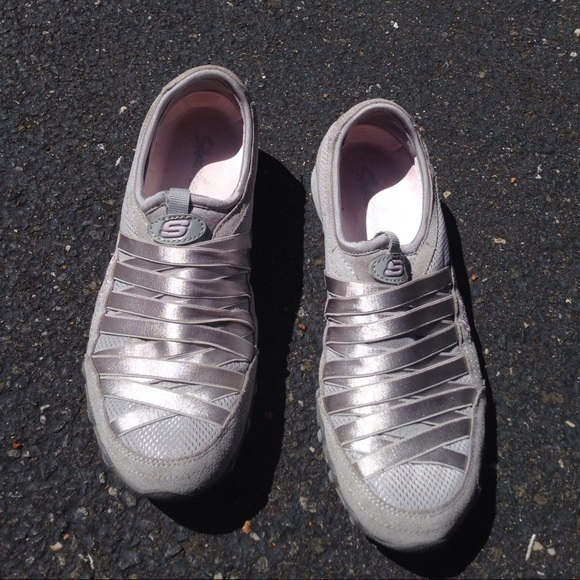 Skechers; Slip On Sneakers (Silver/Gray)