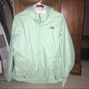 Mint green north face rain jacket