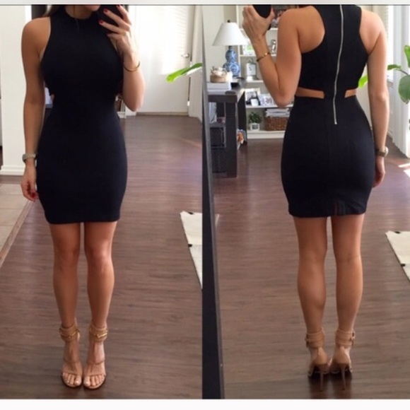 Black, fitted cut out mini dress
