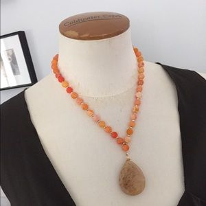 Coral Toned Beaded Pendant Necklace