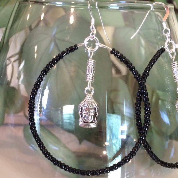 Buddha black hoop earrings - Picture 2 of 2