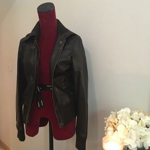 Dark brown leather bomber jacket!