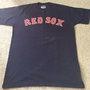 dustin pedroia red sox navy blue tee shirt