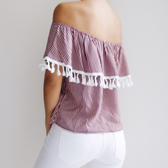 SOLD OUT ✖️ Kassie Striped Off The Shoulder Top - Picture 3 of 4