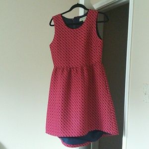 Anthropologie Red & Navy Patterned Midi