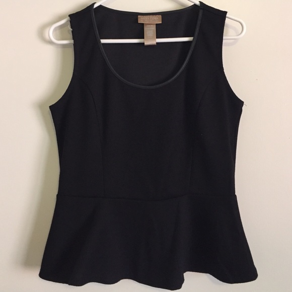 Miss Tina Black Leatherette Trim Peplum Top M