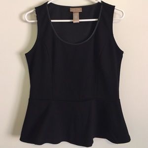 Miss Tina Black Leatherette Trim Peplum Top M