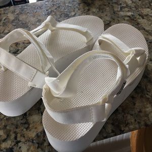 White platform tevas size 10