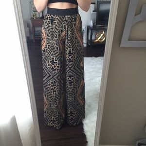 Black + brown tribal print palazzo pant