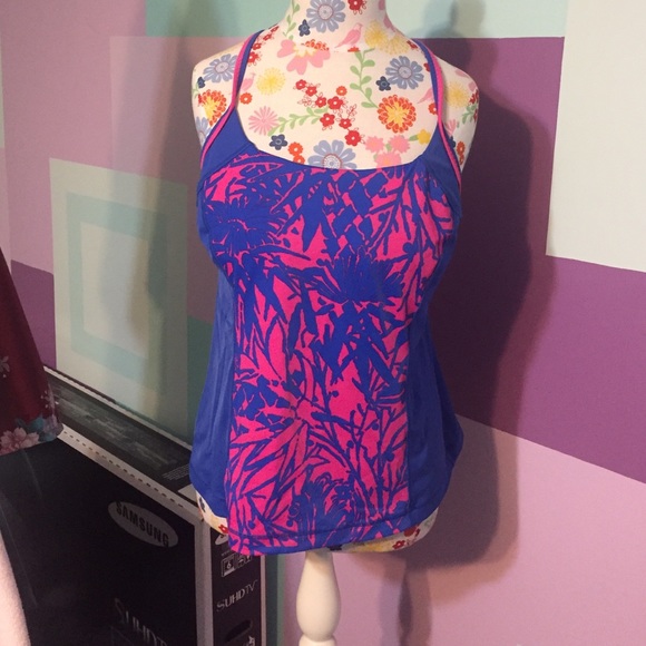 Pink and blue lands end tankini top