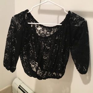 Garage lace open shoulder cropped top