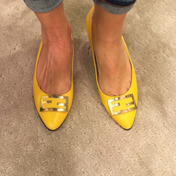 Fendi Shoes - Fendi yellow leather pointed toe flats