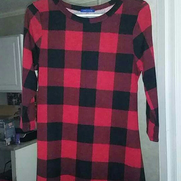 Black and red checked dress