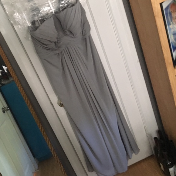 Strapless Grey Pleated Bust Gown