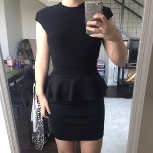 High neck black peplum dress
