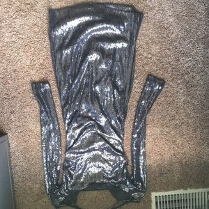 A sliver sequenced long sleeve dress