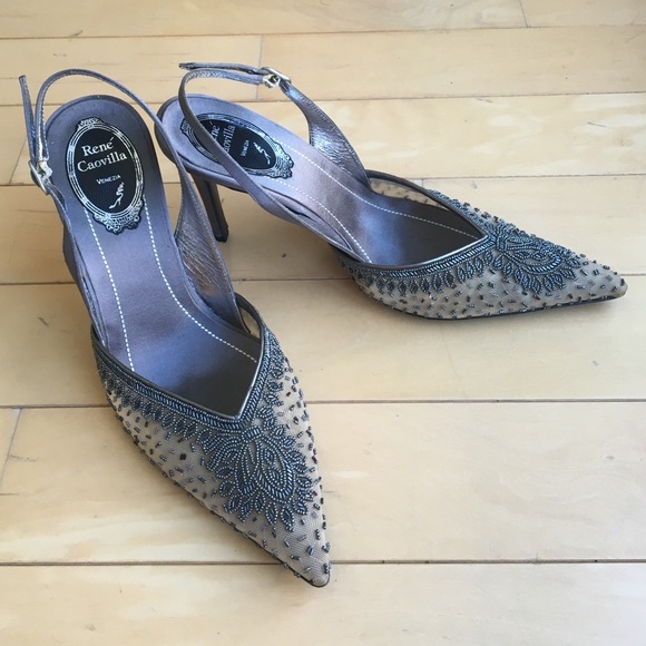 RENE CAOVILLA beaded evening shoes  size 38 heels - Picture 2 of 9