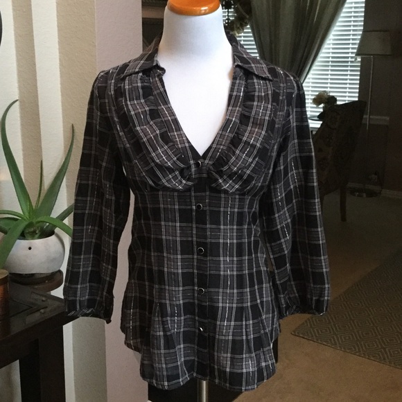 Express plaid ruffle blouse
