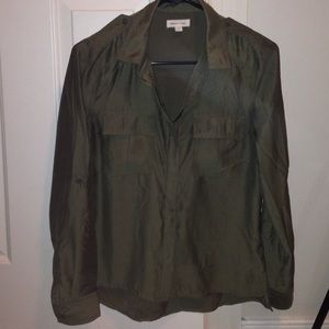 Green button down polyester shirt