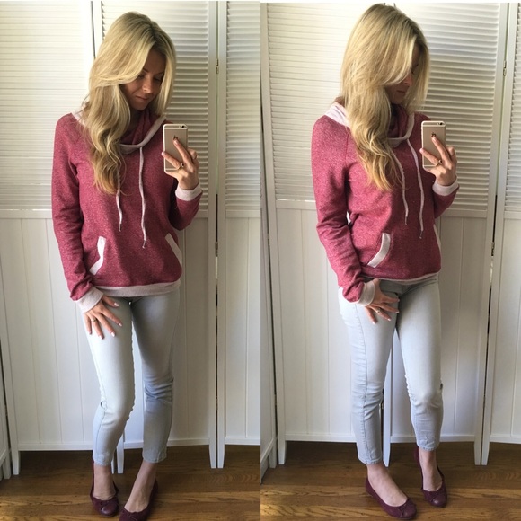 Sold• Distressed Ruby Funnel Neck Hoodie - Picture 4 of 4