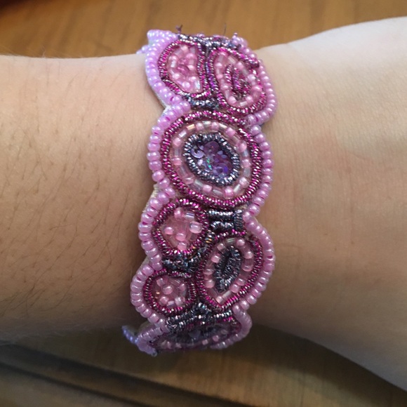 Pink and purple beaded bracelet