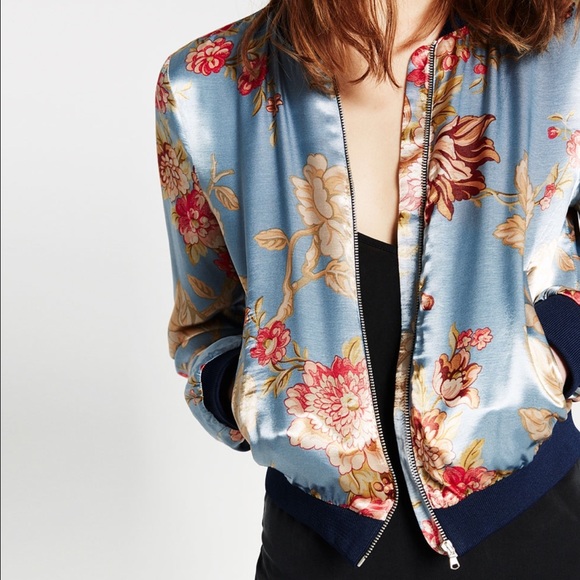 Zara Jackets & Coats - Zara Printed Satin Bomber Jacket, size Medium Zara Jackets & Coats - Zara Printed Satin Bomber Jacket, size Medium