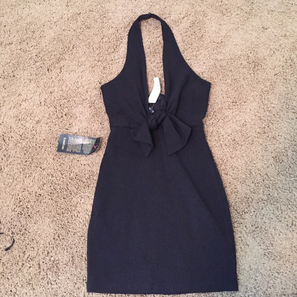 Bebe XS black deep plunge tight mini dress