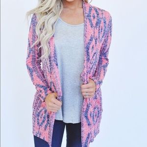 Dottie Couture Boutique pink & navy Aztec cardi