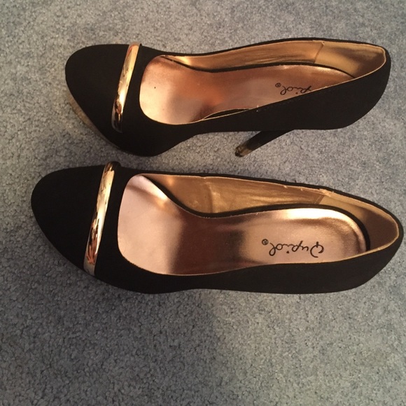 Black suede heals with gold design