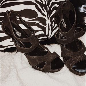 Glitter Strap Platform Heels