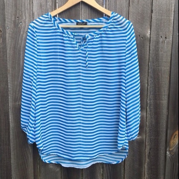 Womyn Tunic Blue/White ¾ Elastic Sleeve Med