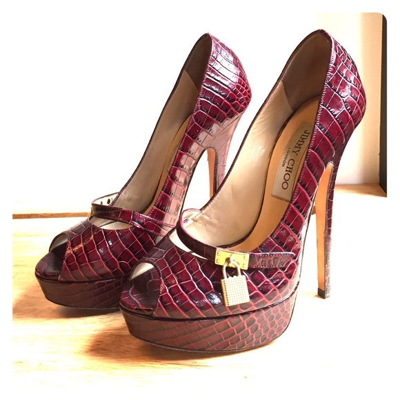 Jimmy Choo Oxblood heel with gold padlock detail