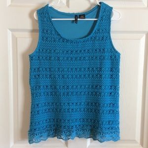 Beautiful crocheted fully lined turquoise top