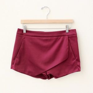 Satin Burgundy Asymmetrical Shorts