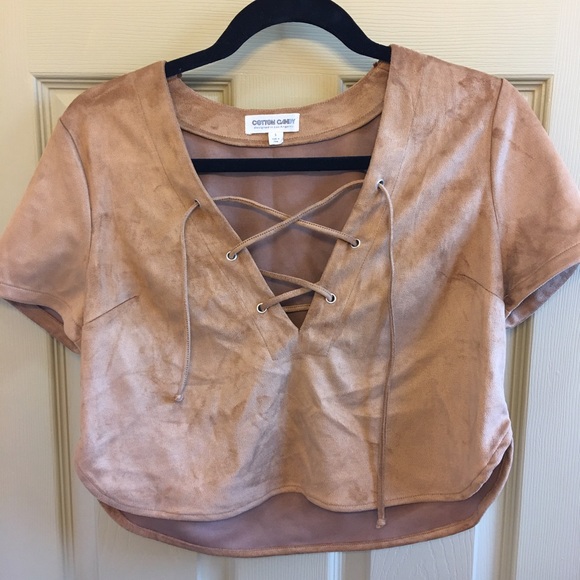 NWOT Suede lace up crop top