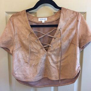 NWOT Suede lace up crop top