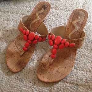 Cork and coral sandals