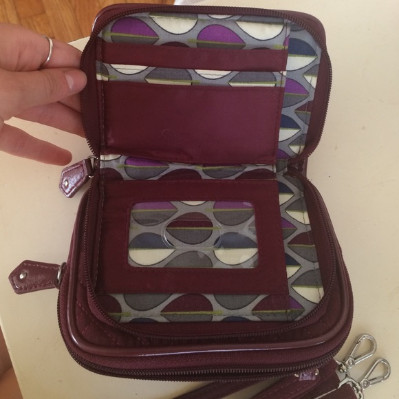 Vera Bradley Burgundy cross body/wristlet - Picture 2 of 3