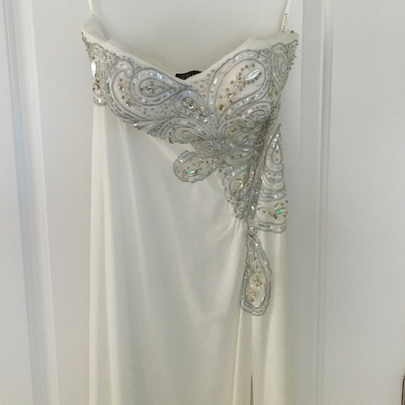 Full length white formal dress with sequence