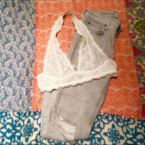 Free People White Galloon Lace Halter Bra