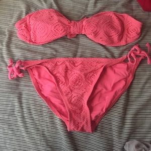 Strapless Pink Knit Bikini
