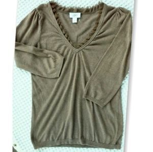 Ann Taylor LOFT ruffle V-neck Cotton Sweater