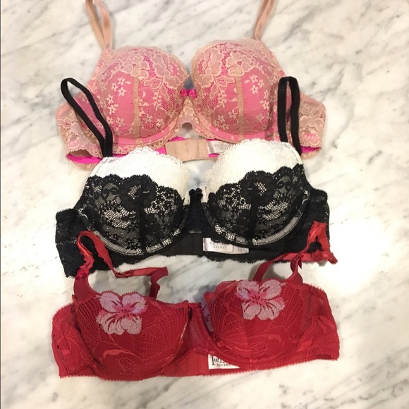 (2) Victoria's Secret bras & (1) red lace push up