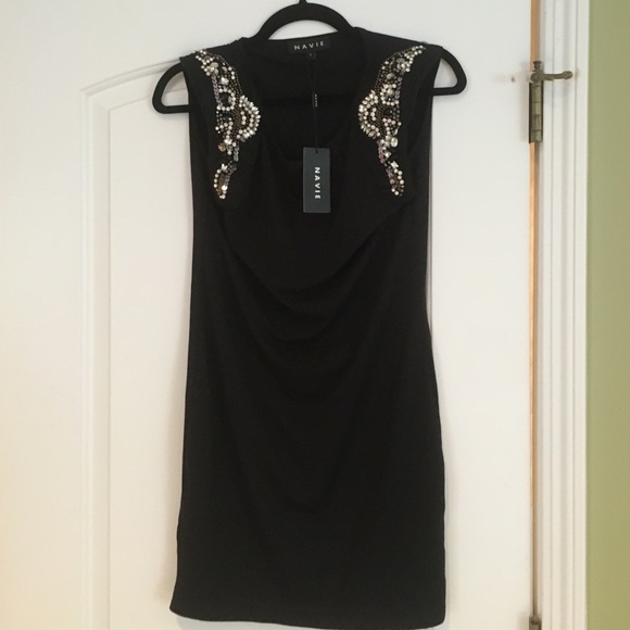 Black dress with sequence accents on shoulders