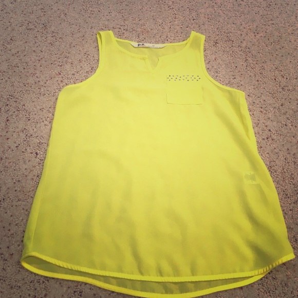 girls sheer yellow pocketed tank top