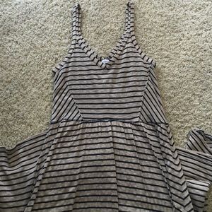 Dark tan and navy blue stripe dress