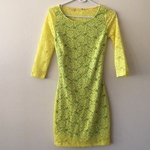 Yellow flower print fitted dress